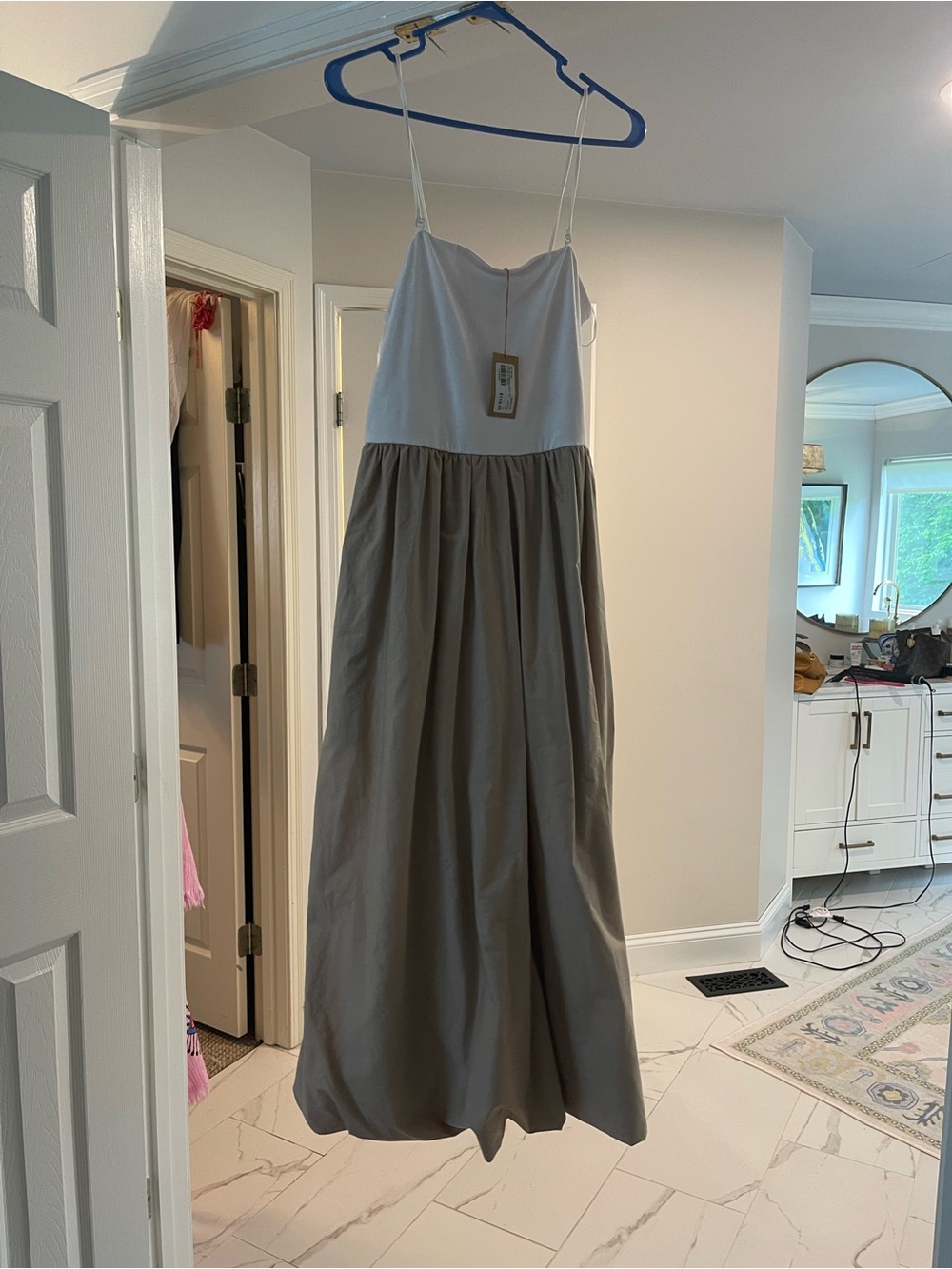 Spaghetti Strap Two-Tone Maxi Dress - White & Taupe